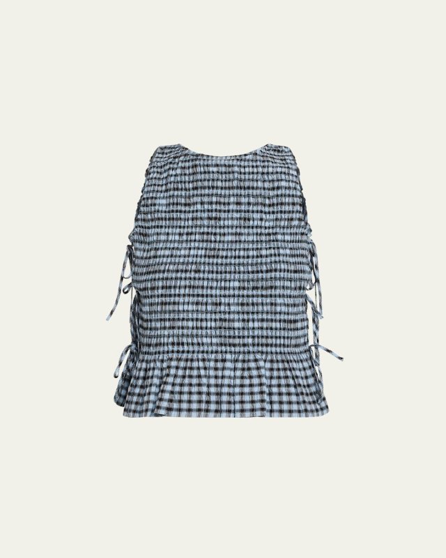 Check Seersucker Tie String Top